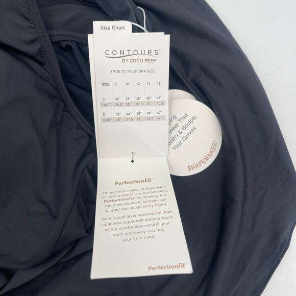 Contours by Coco Reef Swimsuit Size 12/36D One Shoulder Sarong Rosaline Black - Picture 9 of 16